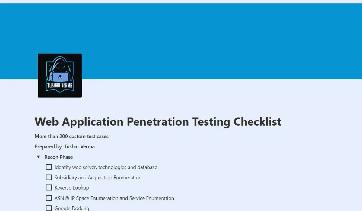 The Complete Checklist to Web App Pentest - Blog by CyberNX